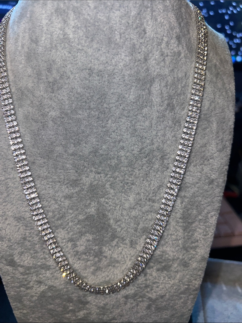 Sparkling Clear Crystal Tennis Necklace in Silver Tone